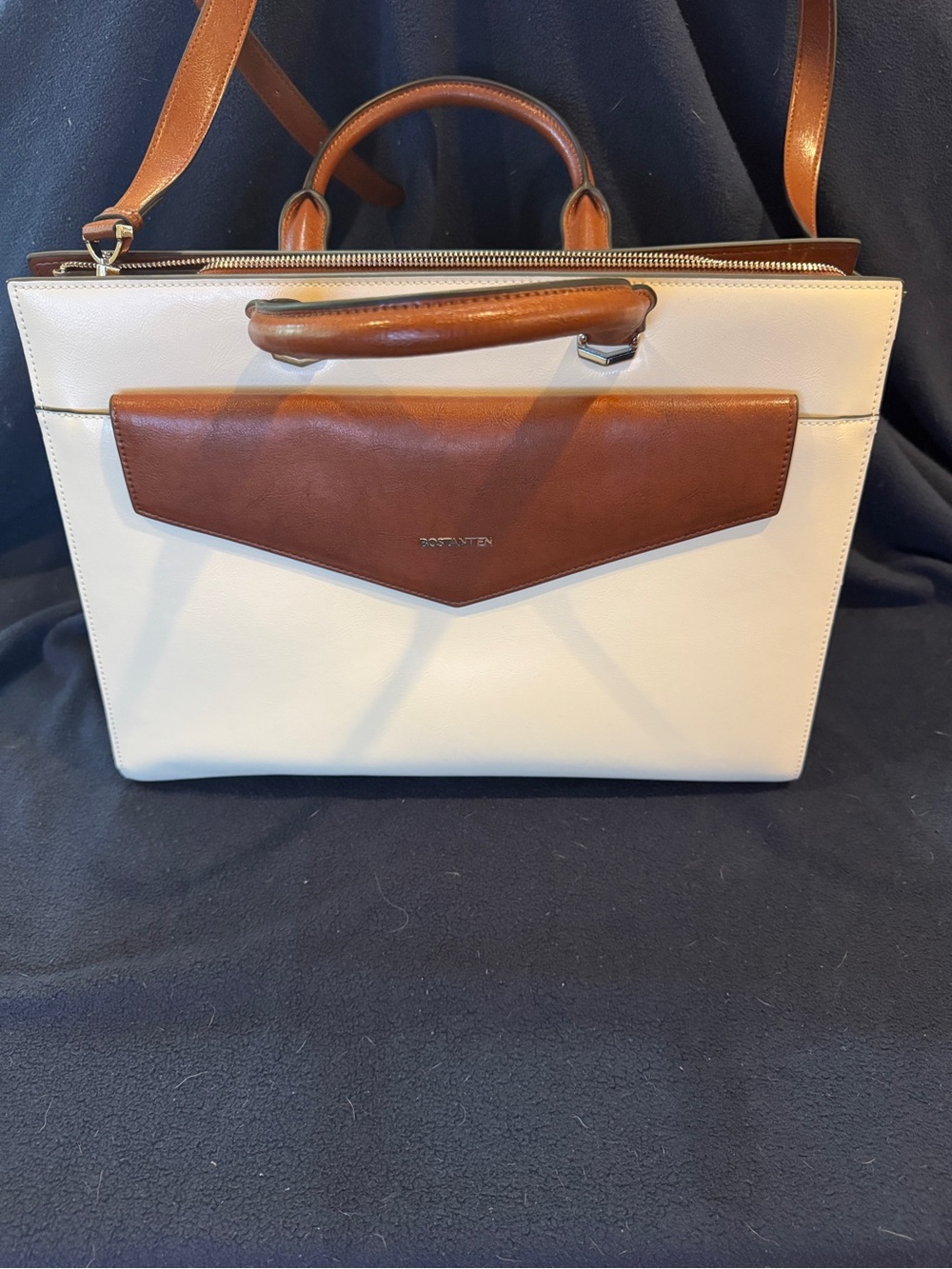 Mizuki Modern-Style Twi Tone Cream and Brown Leather Briefcase